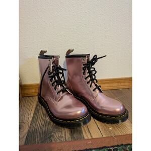 Dr. Martens Women's 1460 Vegan Pink Metallic Goldmix Ankle Combat Boots size 7